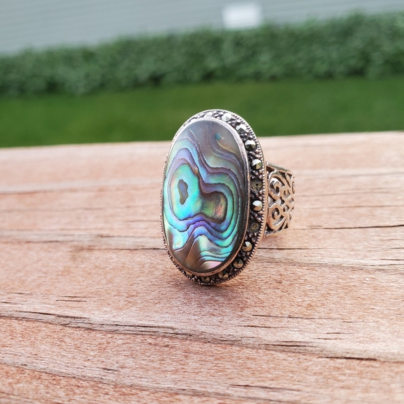 Vintage Abalone Sterling Silver Ring (Size 5 1/2) - Picture 2 of 10